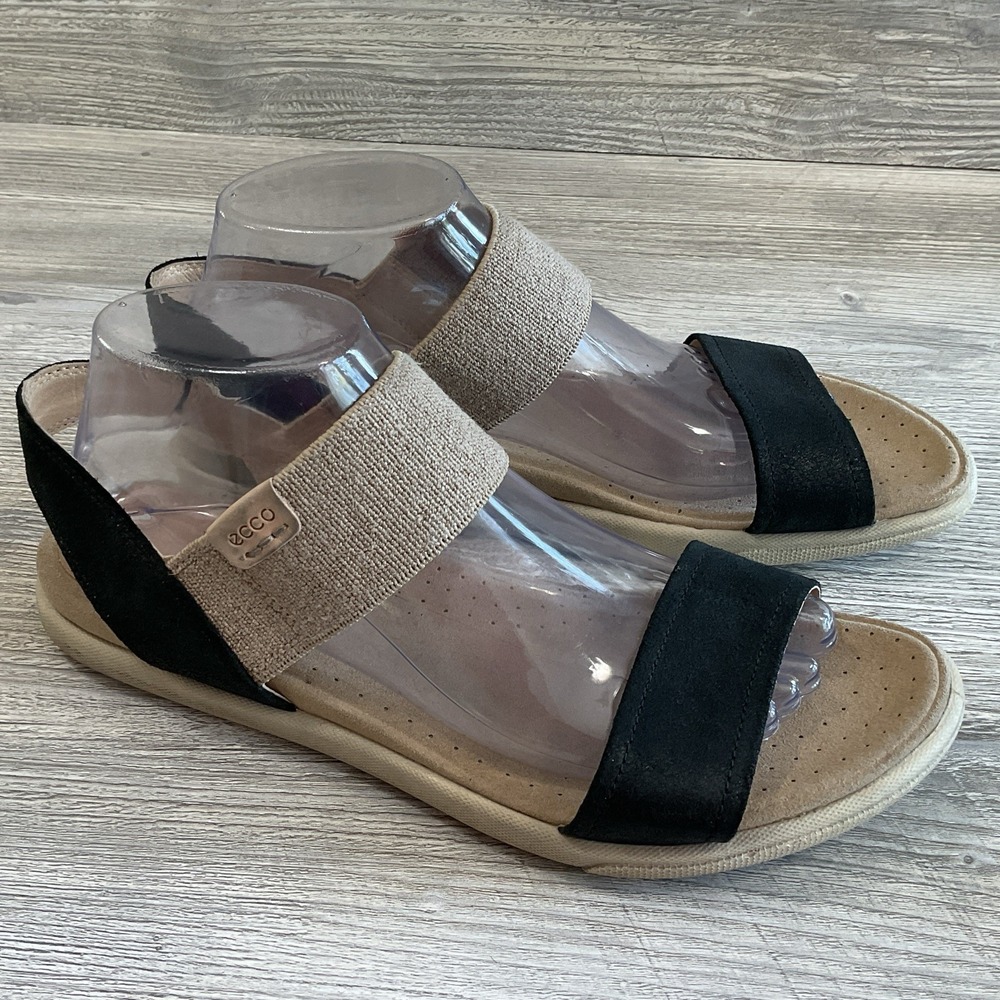 Ecco Damara Womens 9-9.5 - 40 EU Beige Black Glitter Slip On Ankle Strap Sandals